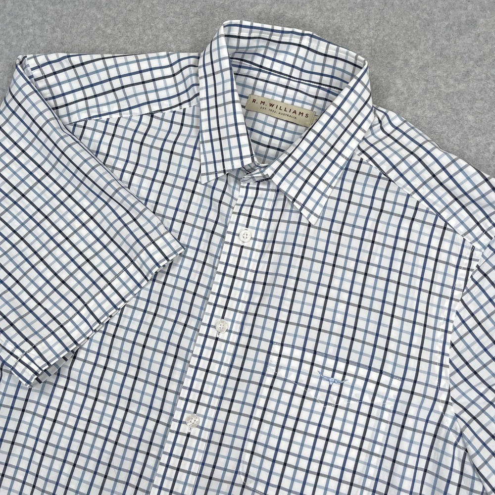 R.M. Williams Button Front Shirt Mens Medium White Blue Check Western Australia